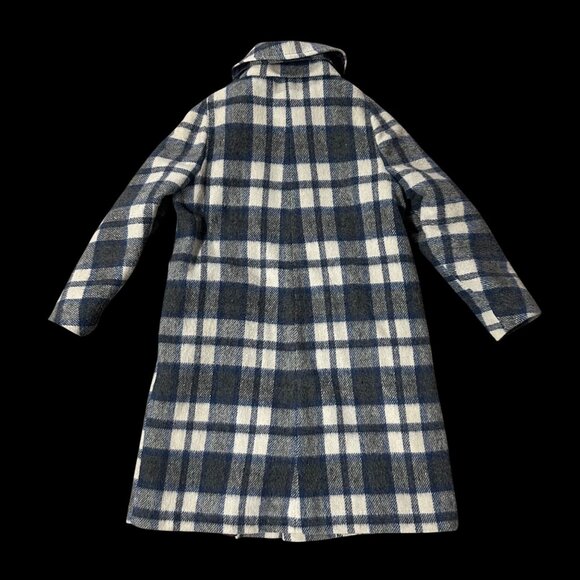 Vintage Womens Coat Scarf Plaid Wool Blend Union Made USA Blue White 1970s - Picture 3 of 8